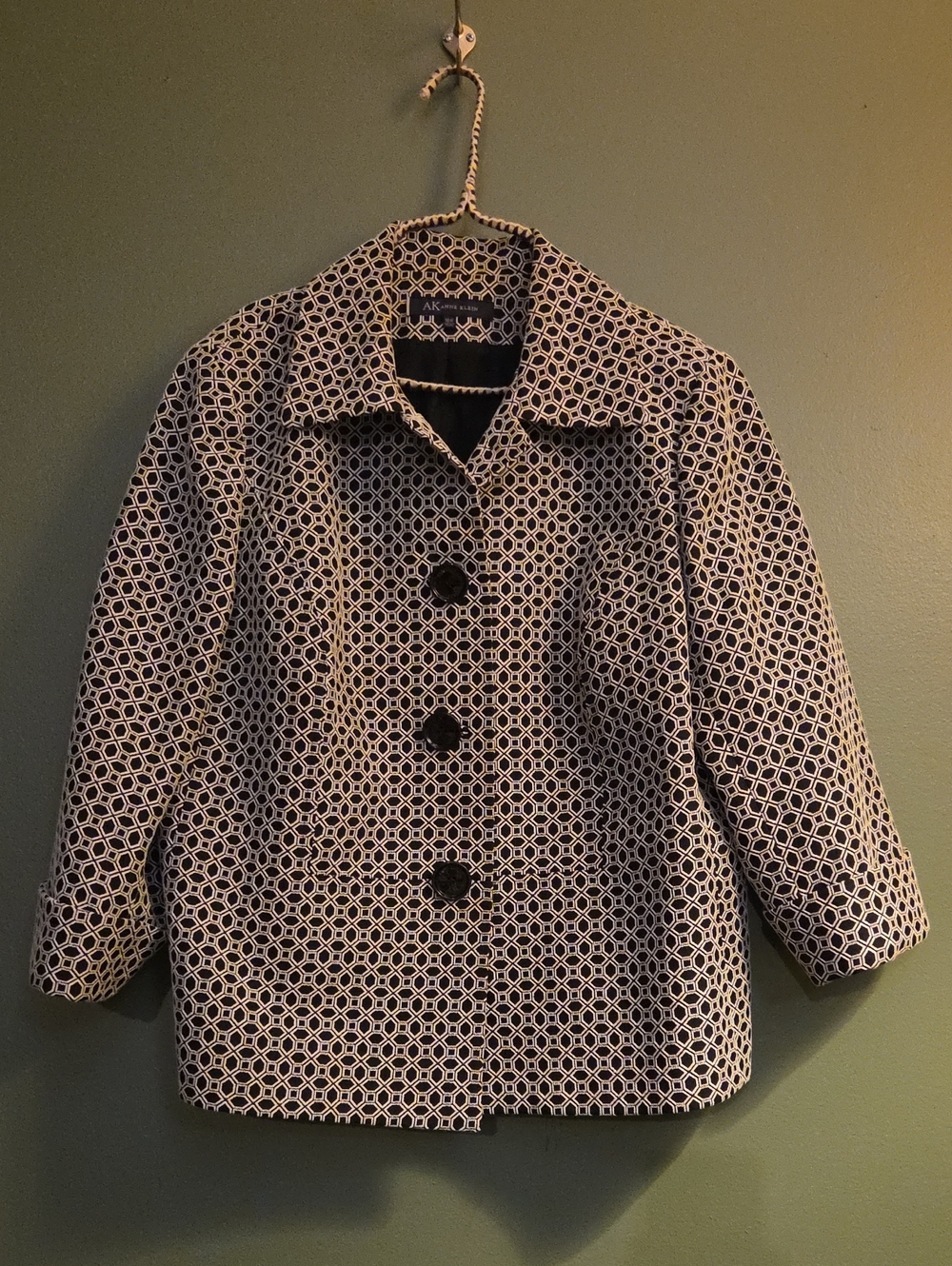 Anne Klein Black and White Geometric Pea Coat